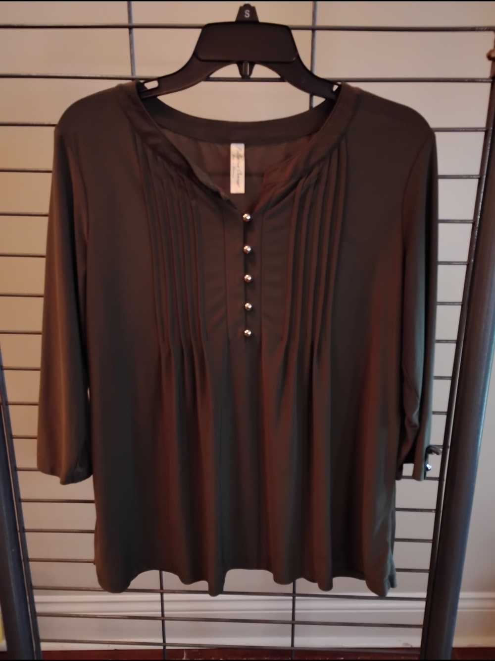 PerSeption Concept Olive Green Pintuck Button Tunic Top Size Large